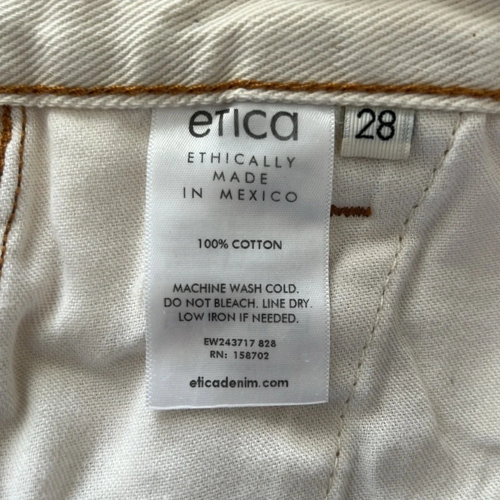 NWT Etica Sheldon Button Fly Denim Mini Skirt Parchment Size 28 Reg. $228 - Picture 7 of 9